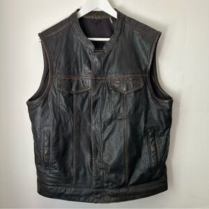 First Manufacturing Co. Leather Motorcycle Vest Brown Style FIM689CDT - Large
